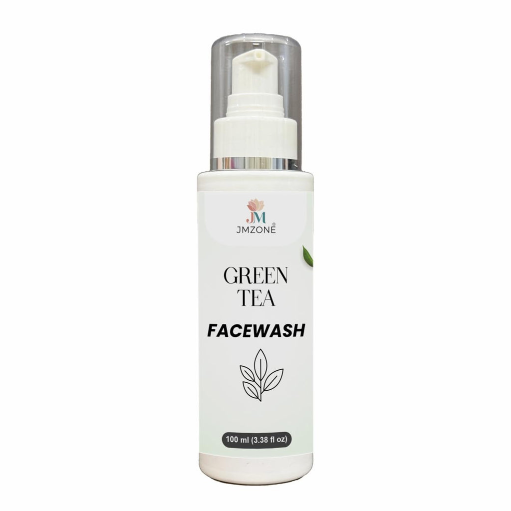 JMZONE Green Tea Face Wash, Foaming Cleanser with Built-in Silicone Cleansing Brush, Paraben Free, for All Skin Types, 100 ml