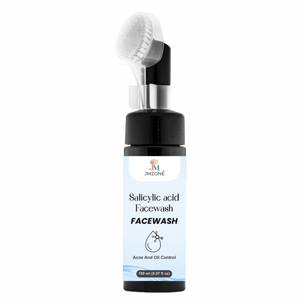 JMZONE 1% Salicylic Acid Face Wash with Built-in Cleansing Brush, Foaming Formula, Acne and Oil Control, 150 ml