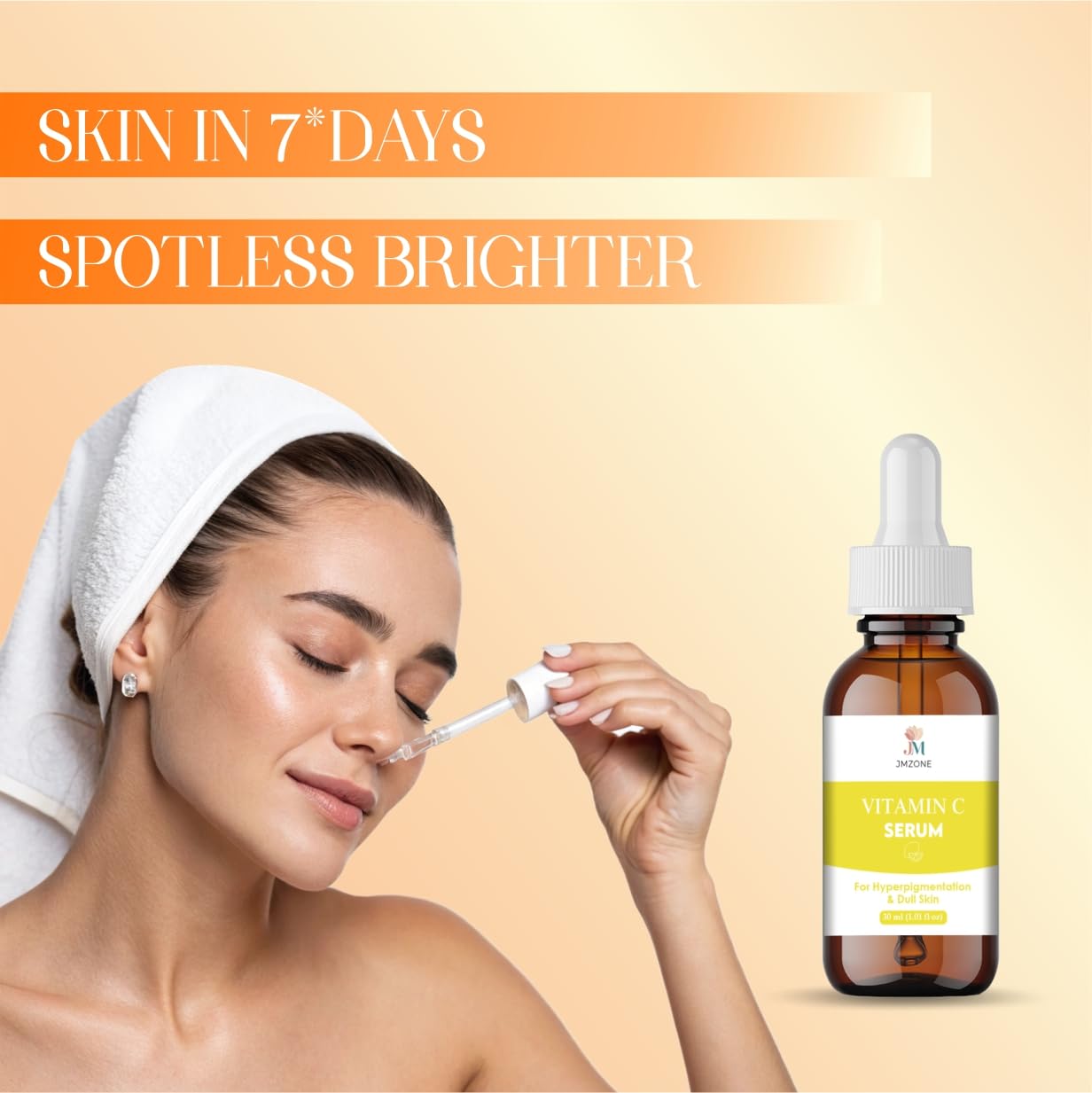 JMZONE Vitamin C Facial Serum with Brightening Care Formula for Uneven Looking Skin and Dryness, Non Sticky Daily Use Face Serum, 30 ml