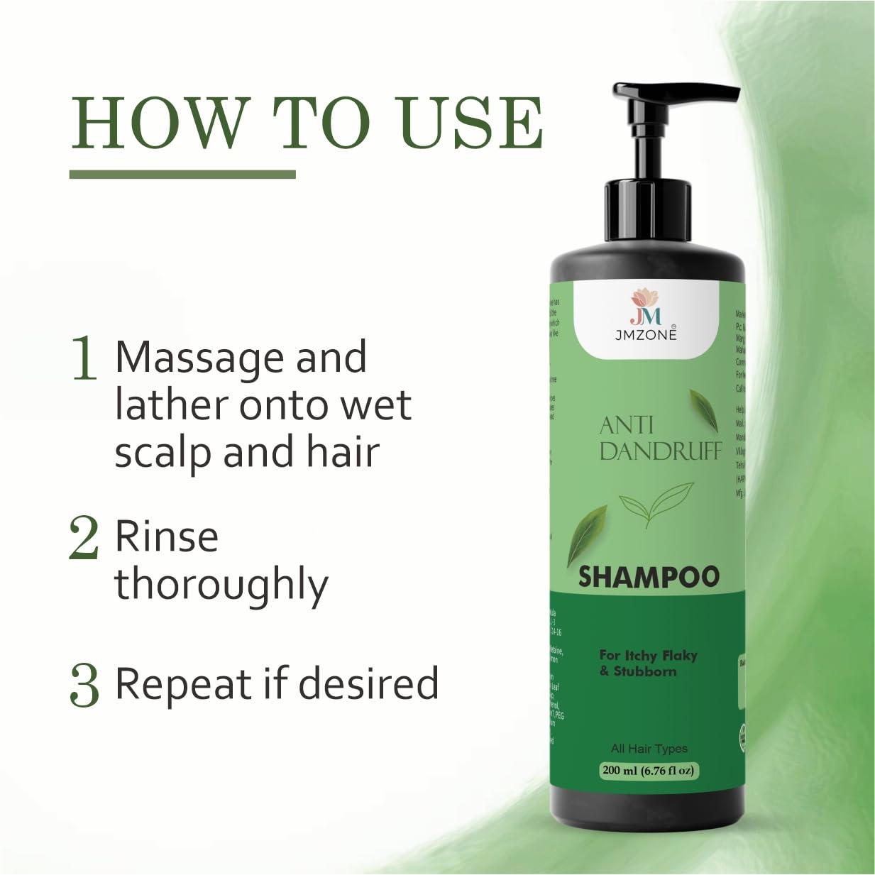 JMZONE Anti Dandruff Shampoo, for Itchy Flaky and Stubborn Scalp, with Pyrithione Zinc, All Hair Types, 200 ml