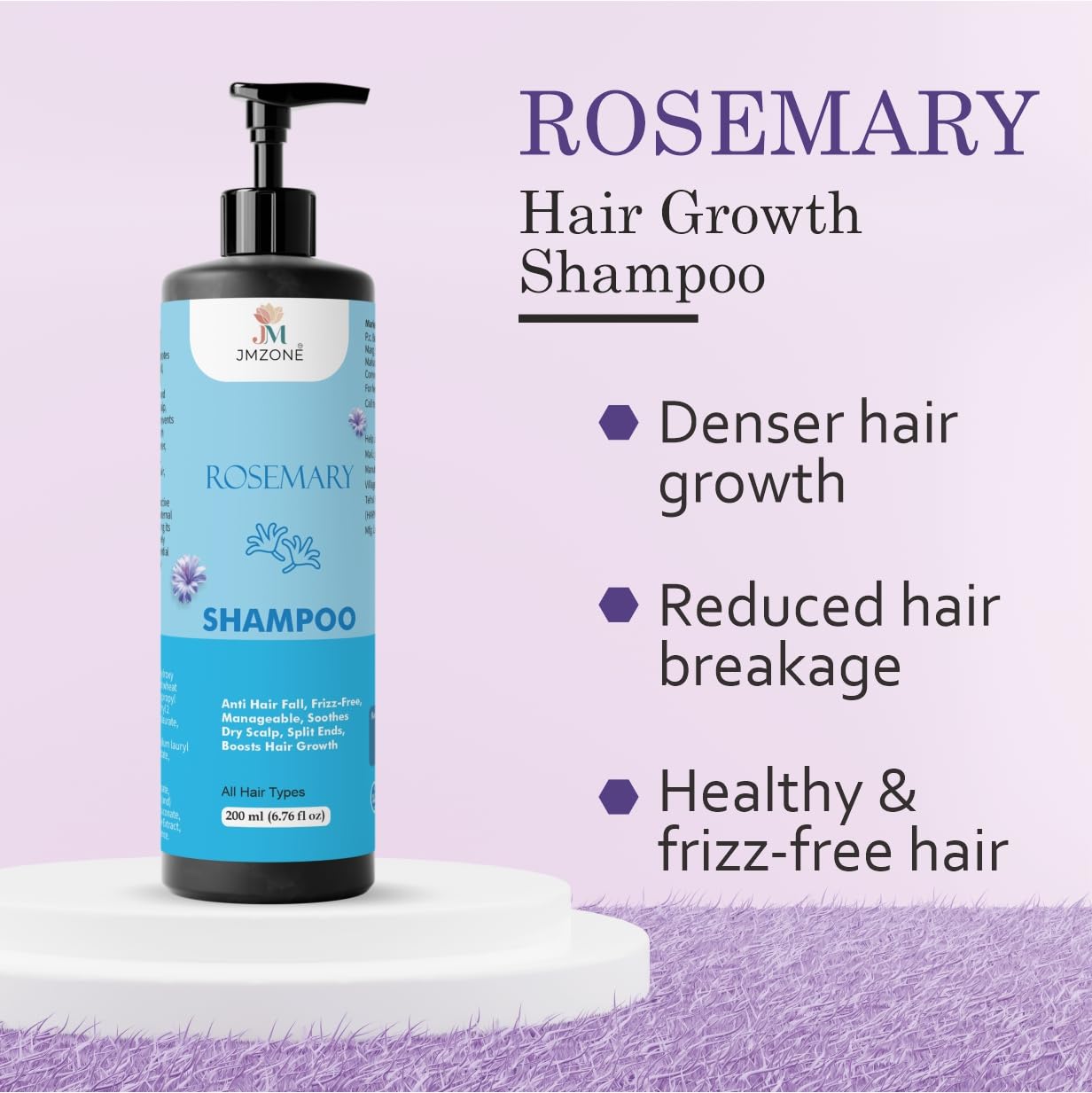 JMZONE Rosemary Hair Growth Shampoo, Anti Hair Fall, Frizz-Free, Soothes Dry Scalp, Boosts Hair Growth, All Hair Types, 200 ml