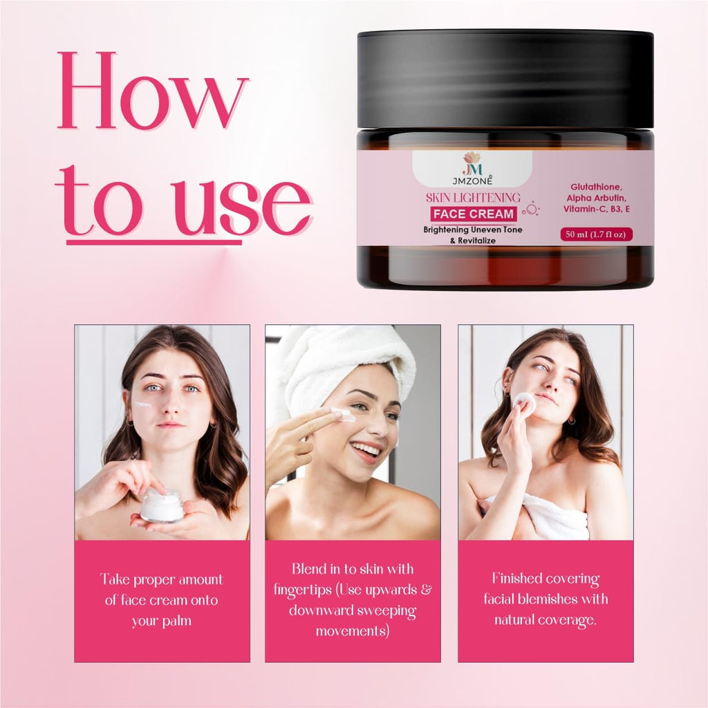 JMZONE Skin Lightening Face Cream with Glutathione, Alpha Arbutin, Vitamin-C, B3, E, Brightening and Revitalising, 50 ml