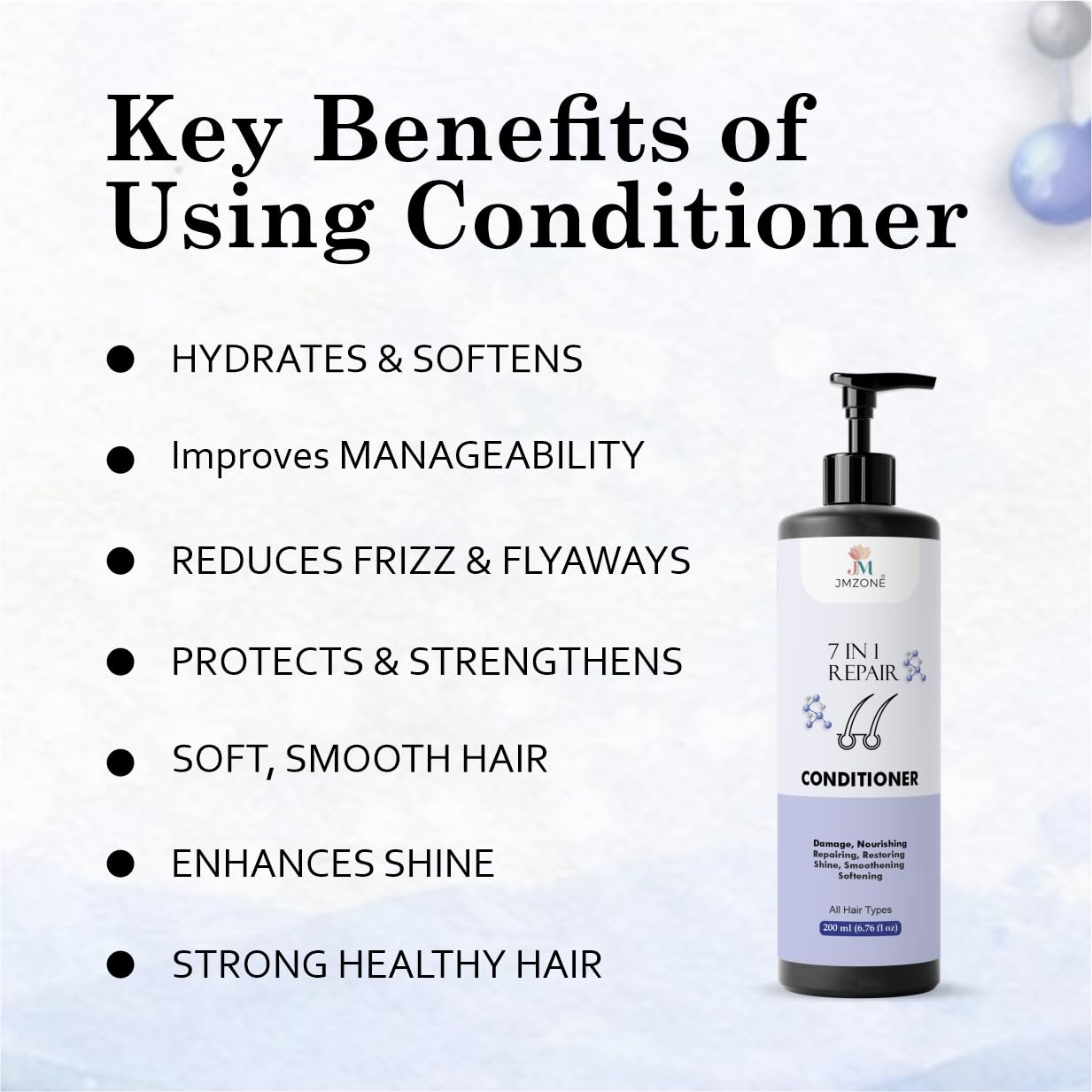 JMZONE 7 in 1 Repair Conditioner, Damage Repair, Nourishing and Smoothening, Paraben Free, Sulphate Free, All Hair Types, 200 ml