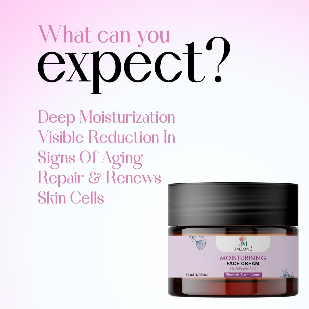 JMZONE Moisturising Face Cream with 1% Salicylic Acid, Blemish & Anti Acne, Skin Rejuvenation, 50 ml