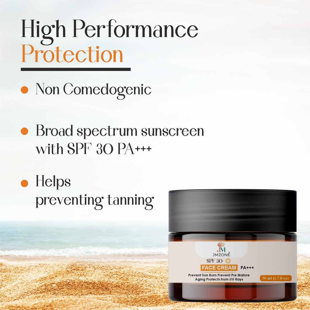 JMZONE SPF 30 Face Cream, PA+++, Oil-free Matte Finish, Sweat and Water Resistant, No White Casting, 50 ml