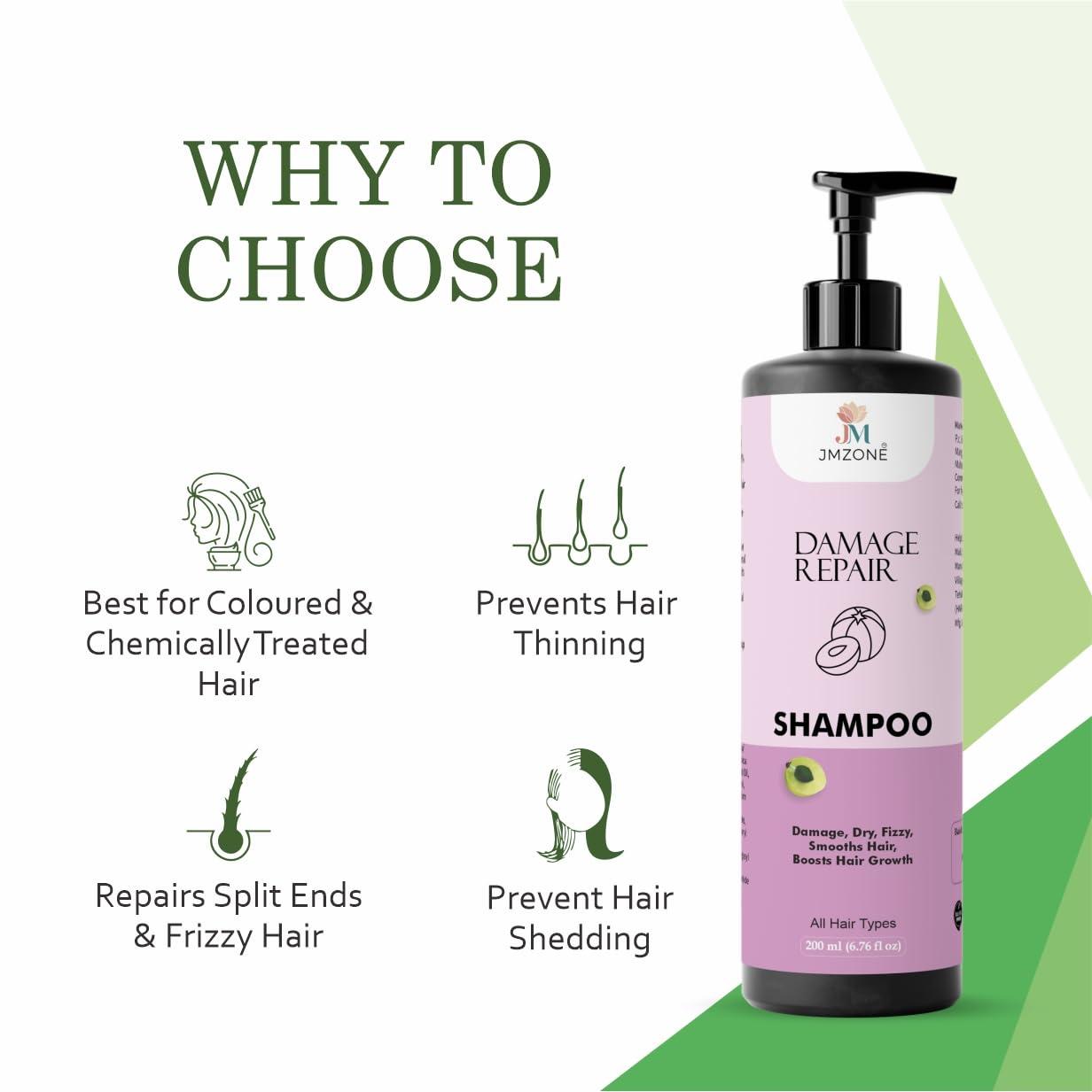 JMZONE Damage Repair Shampoo, with Rosemary Extract, for All Hair Types, Anti Hair Fall, Frizz-free, 200 ml