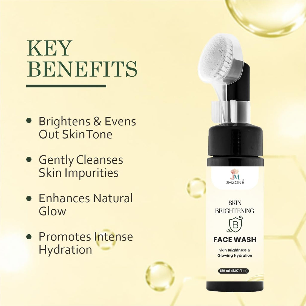 JMZONE Skin Brightening Face Wash with Built-in Cleansing Brush, Foaming Formula, Green Tea, 150 ml