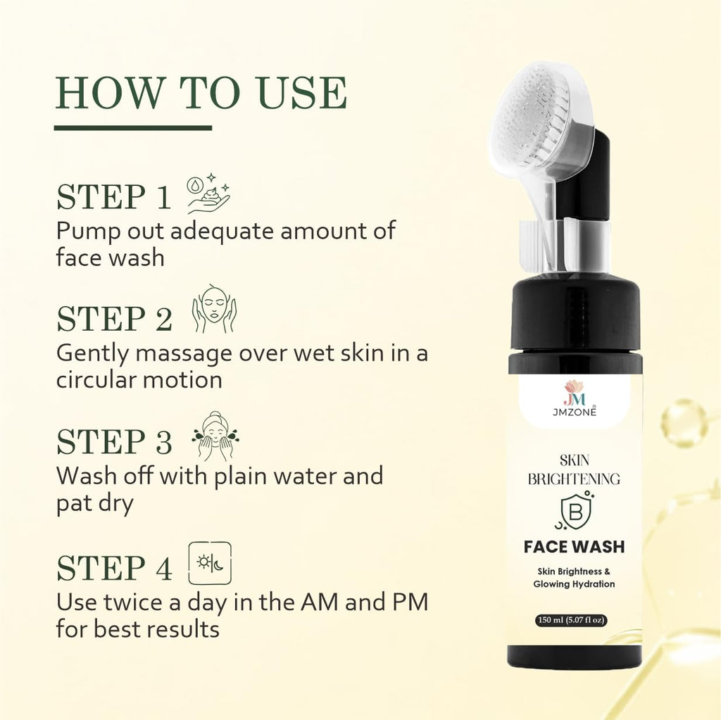 JMZONE Skin Brightening Face Wash with Built-in Cleansing Brush, Foaming Formula, Green Tea, 150 ml