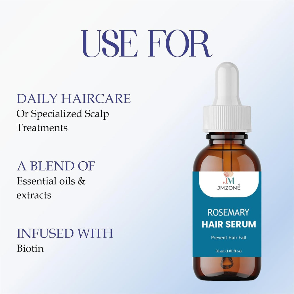 JMZONE Rosemary Hair Serum for Hair Growth & Hair Fall Control – Strengthening Scalp Treatment for Thicker, Healthier Hair – Lightweight, Non-Greasy Formula – 30 ml