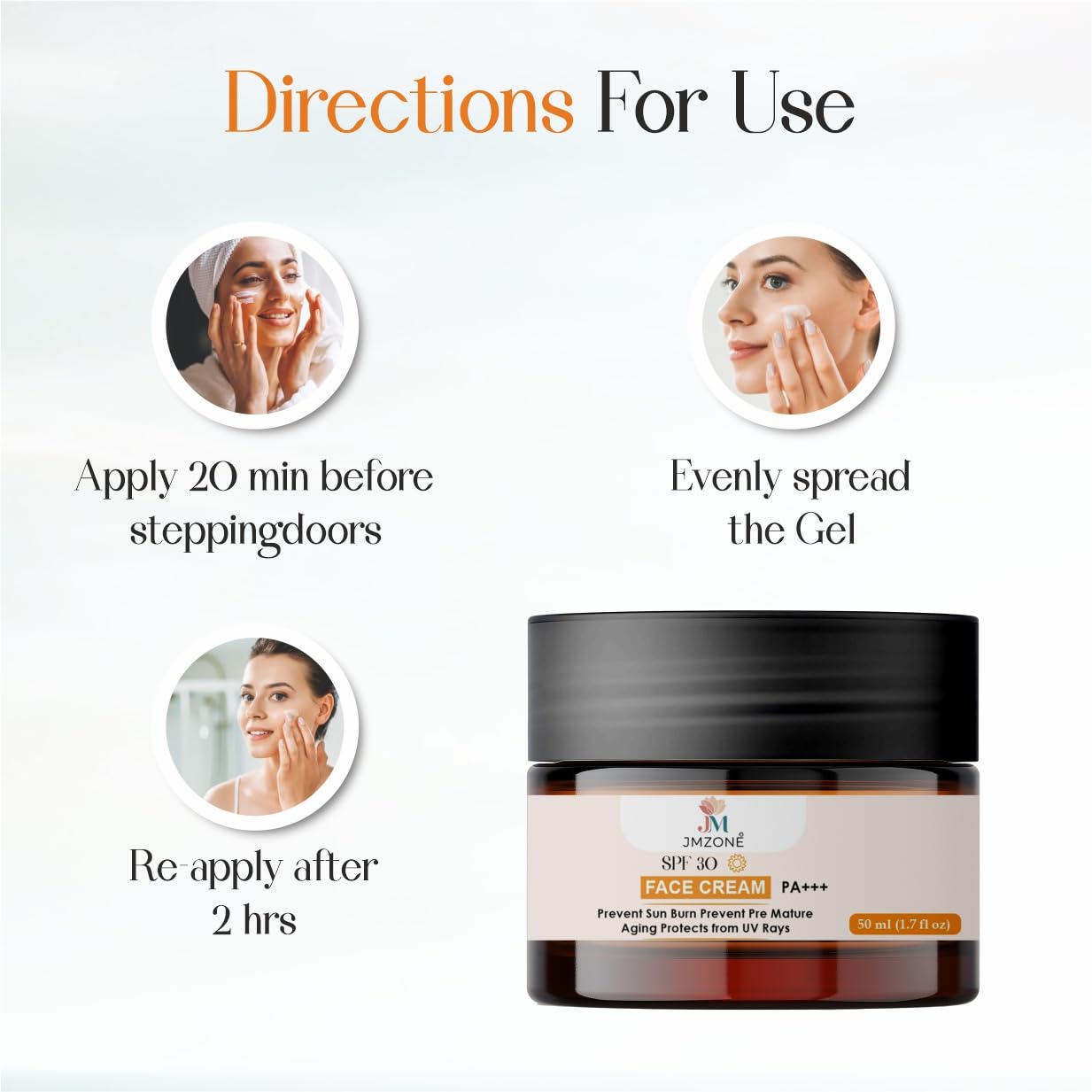 JMZONE SPF 30 Face Cream, PA+++, Oil-free Matte Finish, Sweat and Water Resistant, No White Casting, 50 ml