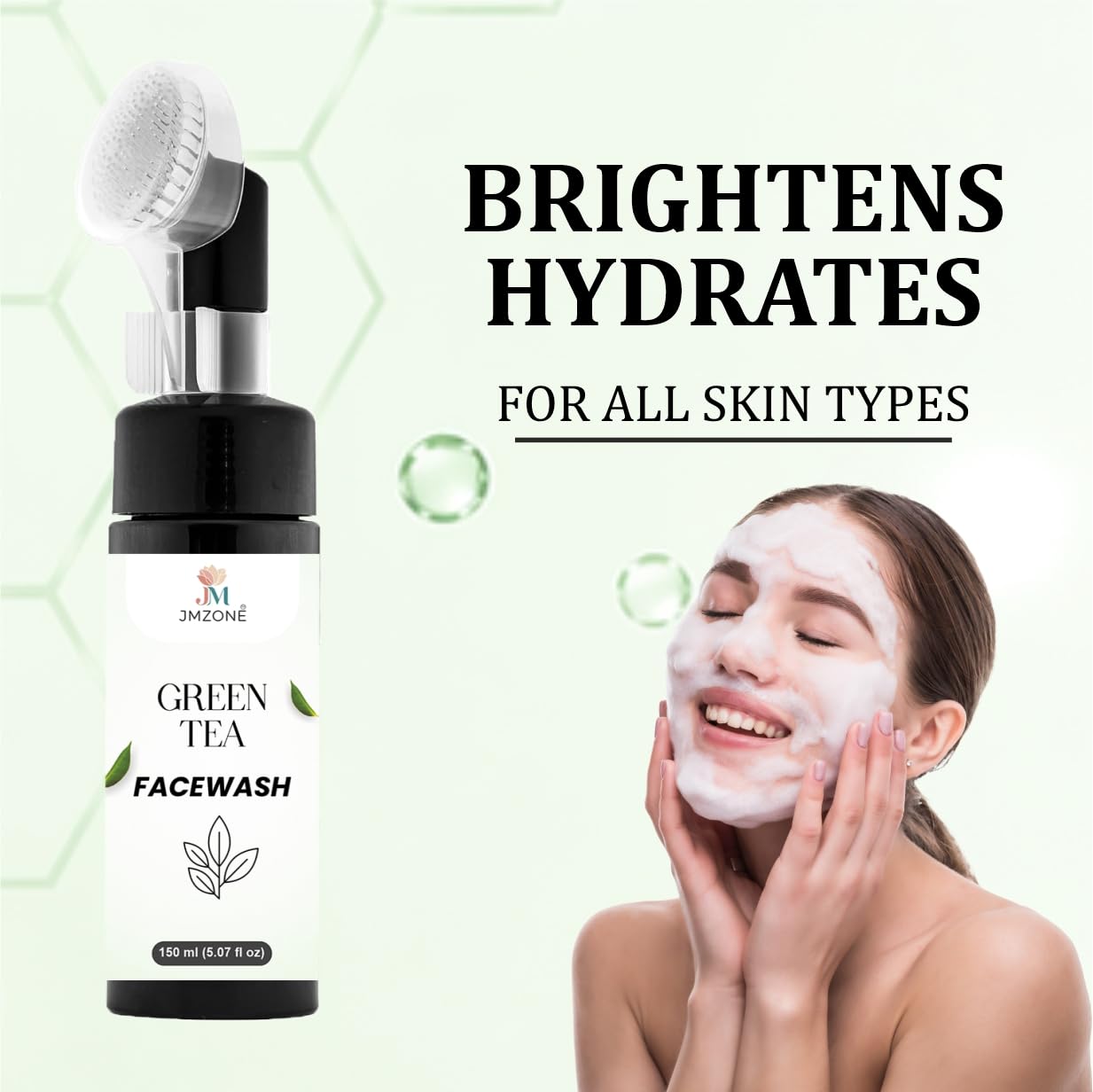 JMZONE Green Tea Facewash with Built-In Cleansing Brush, 150 ml