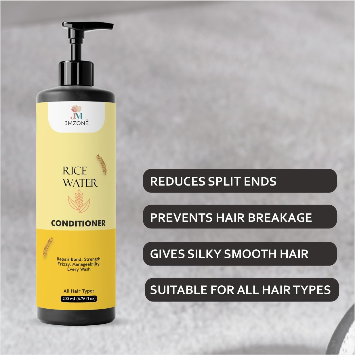 Jmzone Rice Water Conditioner, 7 in 1 Formula, Damage Repair, Paraben Free, All Hair Types, 200 ml