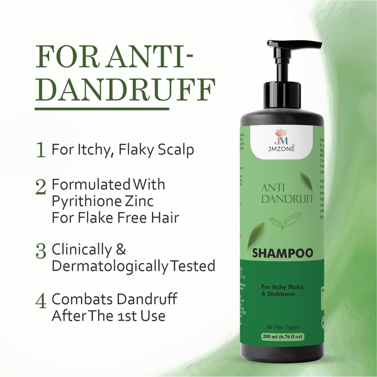 JMZONE Anti Dandruff Shampoo, for Itchy Flaky and Stubborn Scalp, with Pyrithione Zinc, All Hair Types, 200 ml