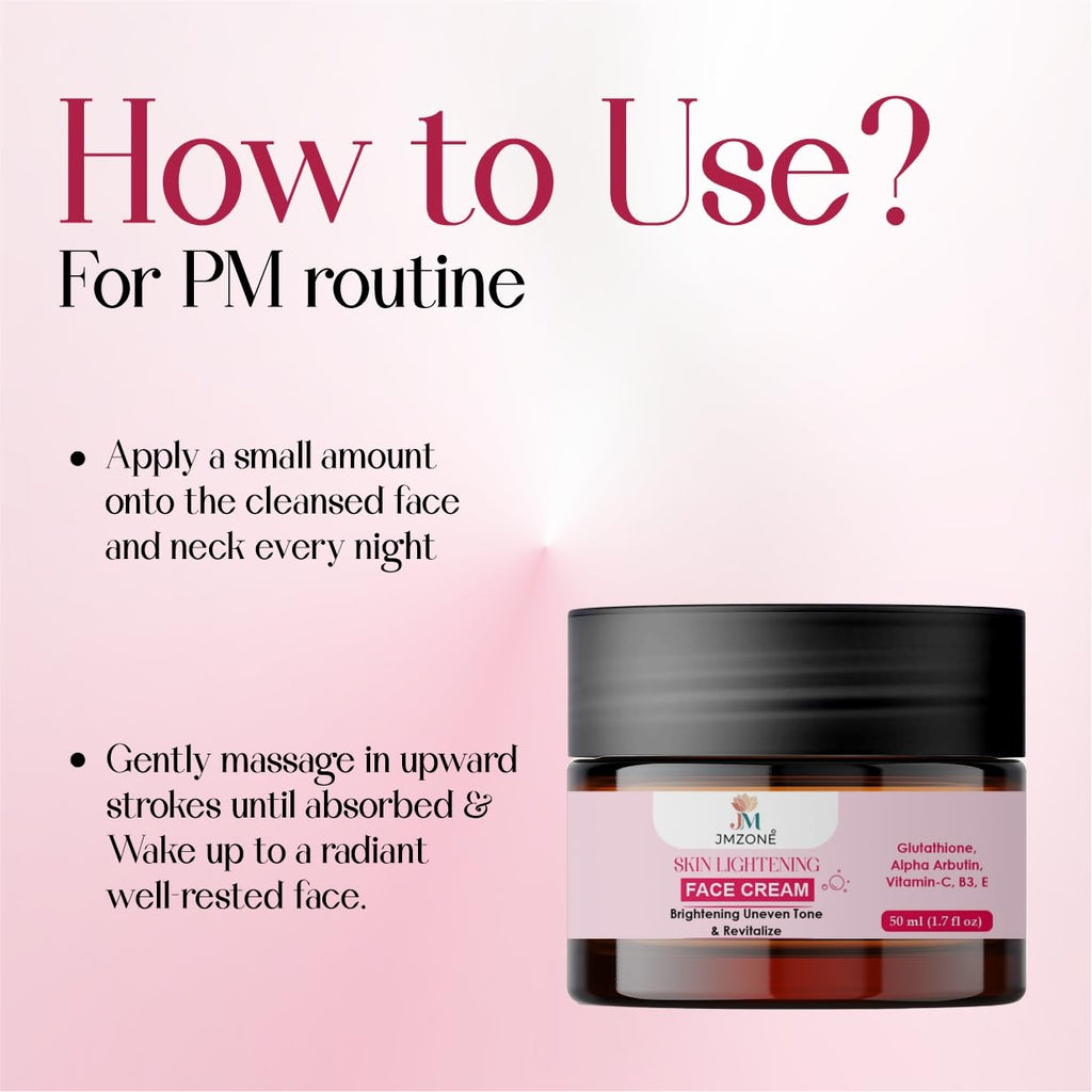 JMZONE Skin Lightening Face Cream with Glutathione, Alpha Arbutin, Vitamin-C, B3, E, Brightening and Revitalising, 50 ml