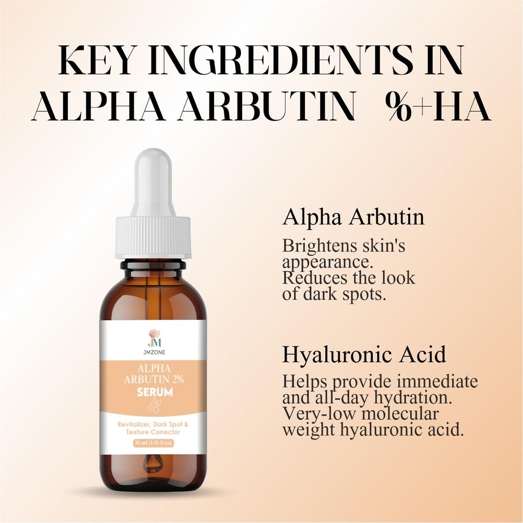 JMZONE Alpha Arbutin 2% Serum, Revitalizer, Dark Spot & Texture Corrector, 30 ml