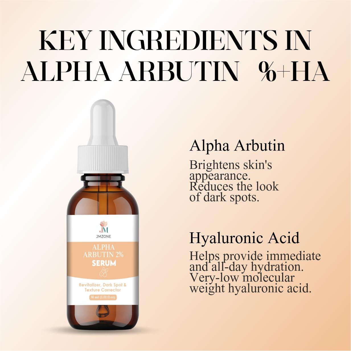 JMZONE Alpha Arbutin 2% Serum, Revitalizer, Dark Spot & Texture Corrector, 30 ml