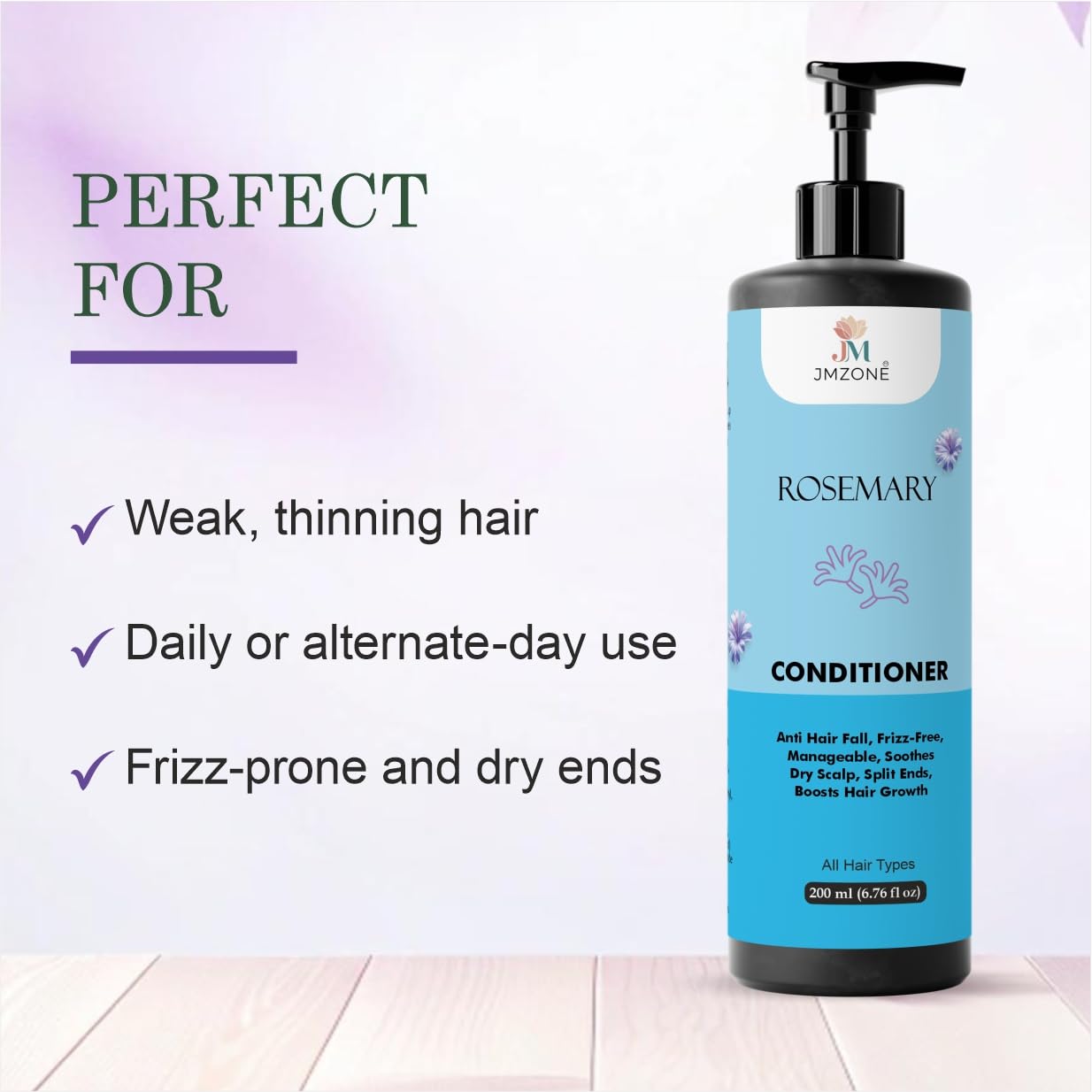 Jmzone Rosemary Conditioner, Anti Hair Fall, Frizz-Free, Boosts Hair Growth, for All Hair Types, 200 ml