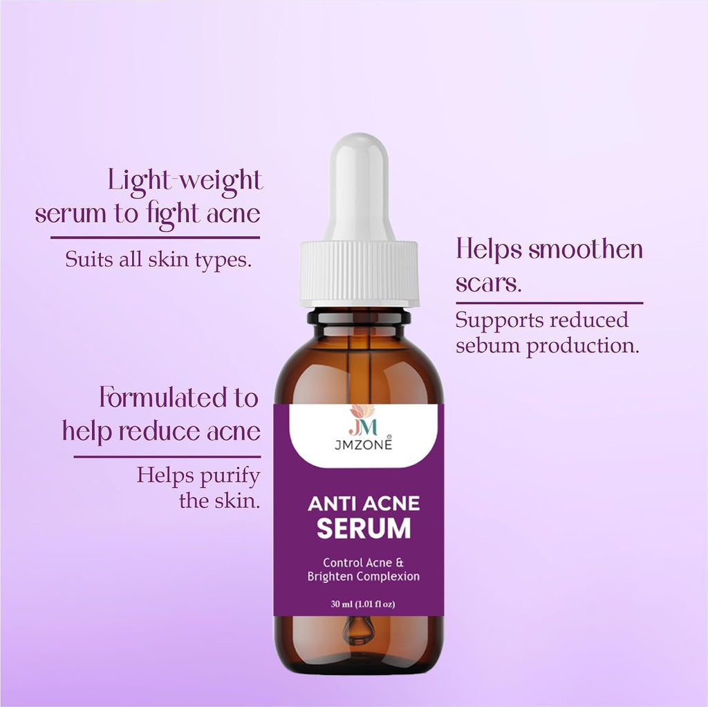 JMZONE Anti Acne Serum for Acne Control & Clear Skin – Blemish Reducing Face Serum for Pimples, Dark Spots & Oil Control – Brightening & Skin Smoothing Formula – 30 ml