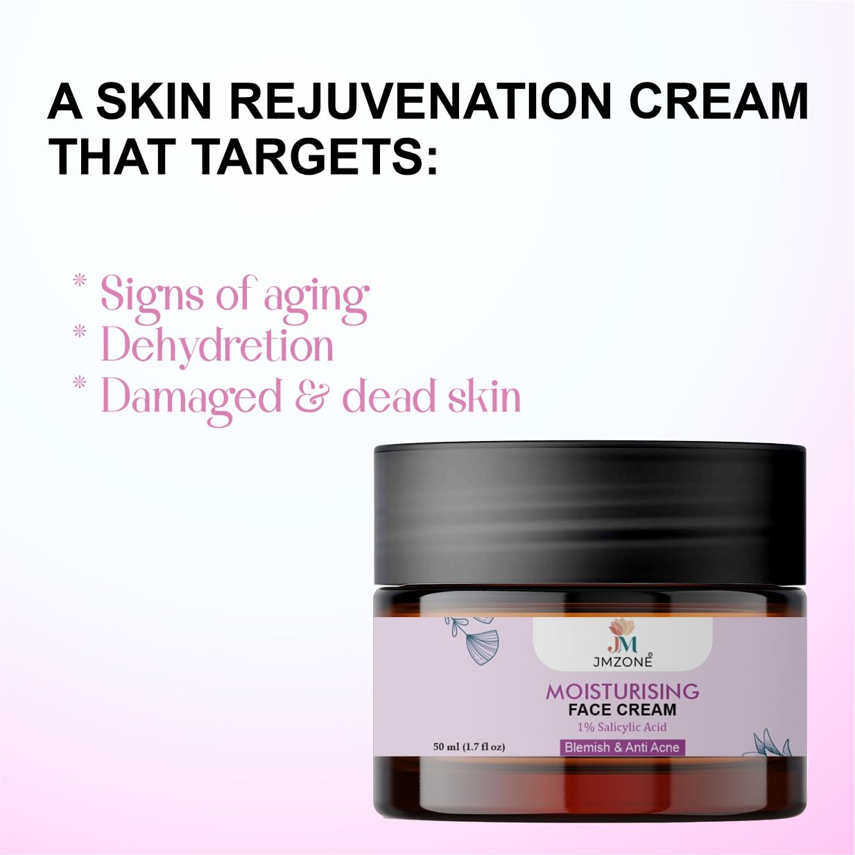 JMZONE Moisturising Face Cream with 1% Salicylic Acid, Blemish & Anti Acne, Skin Rejuvenation, 50 ml