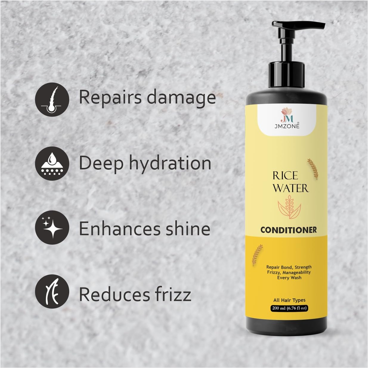 Jmzone Rice Water Conditioner, 7 in 1 Formula, Damage Repair, Paraben Free, All Hair Types, 200 ml