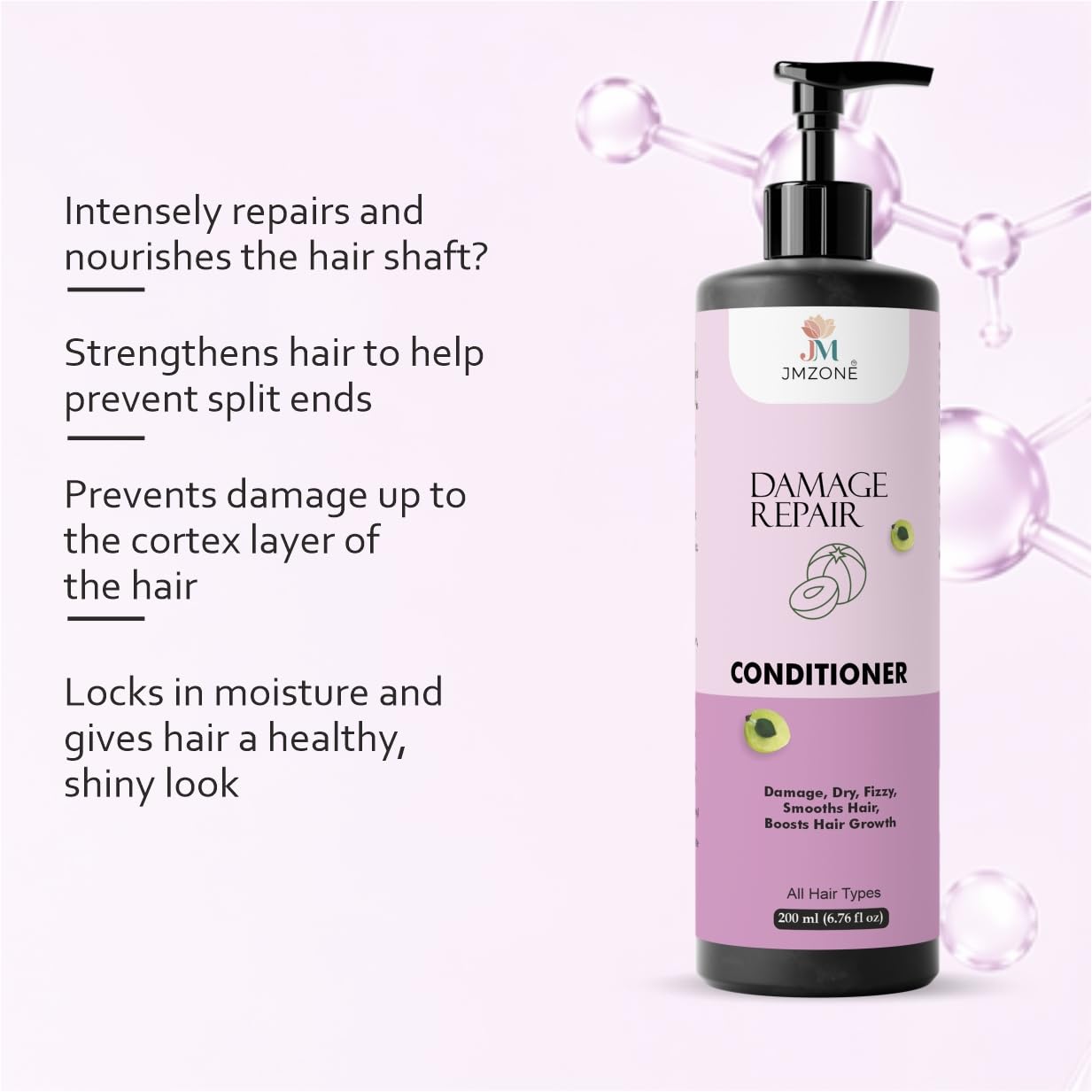 Jmzone Damage Repair Conditioner, 7 in 1 Formula, Paraben Free, for All Hair Types, 200 ml