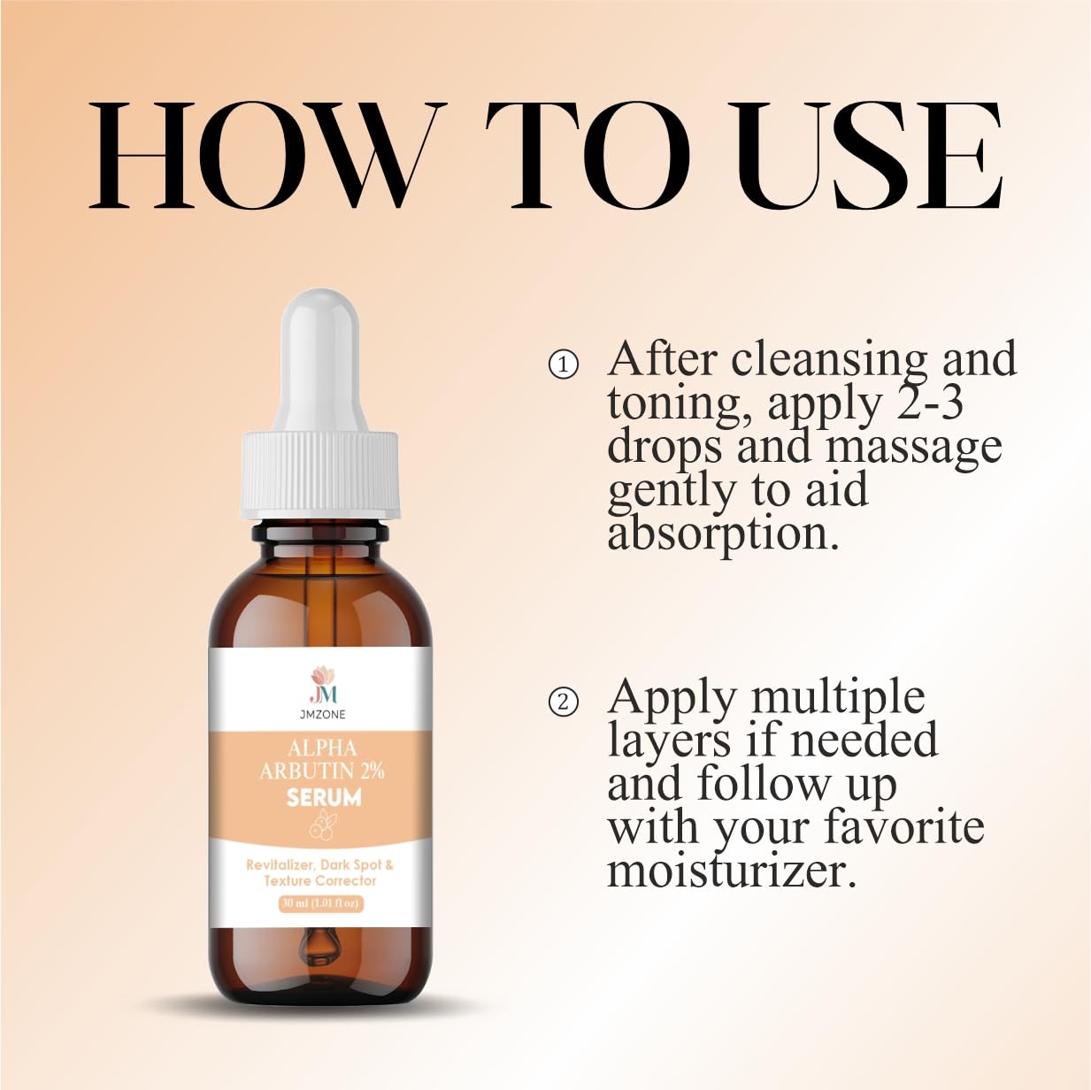 JMZONE Alpha Arbutin 2% Serum, Revitalizer, Dark Spot & Texture Corrector, 30 ml