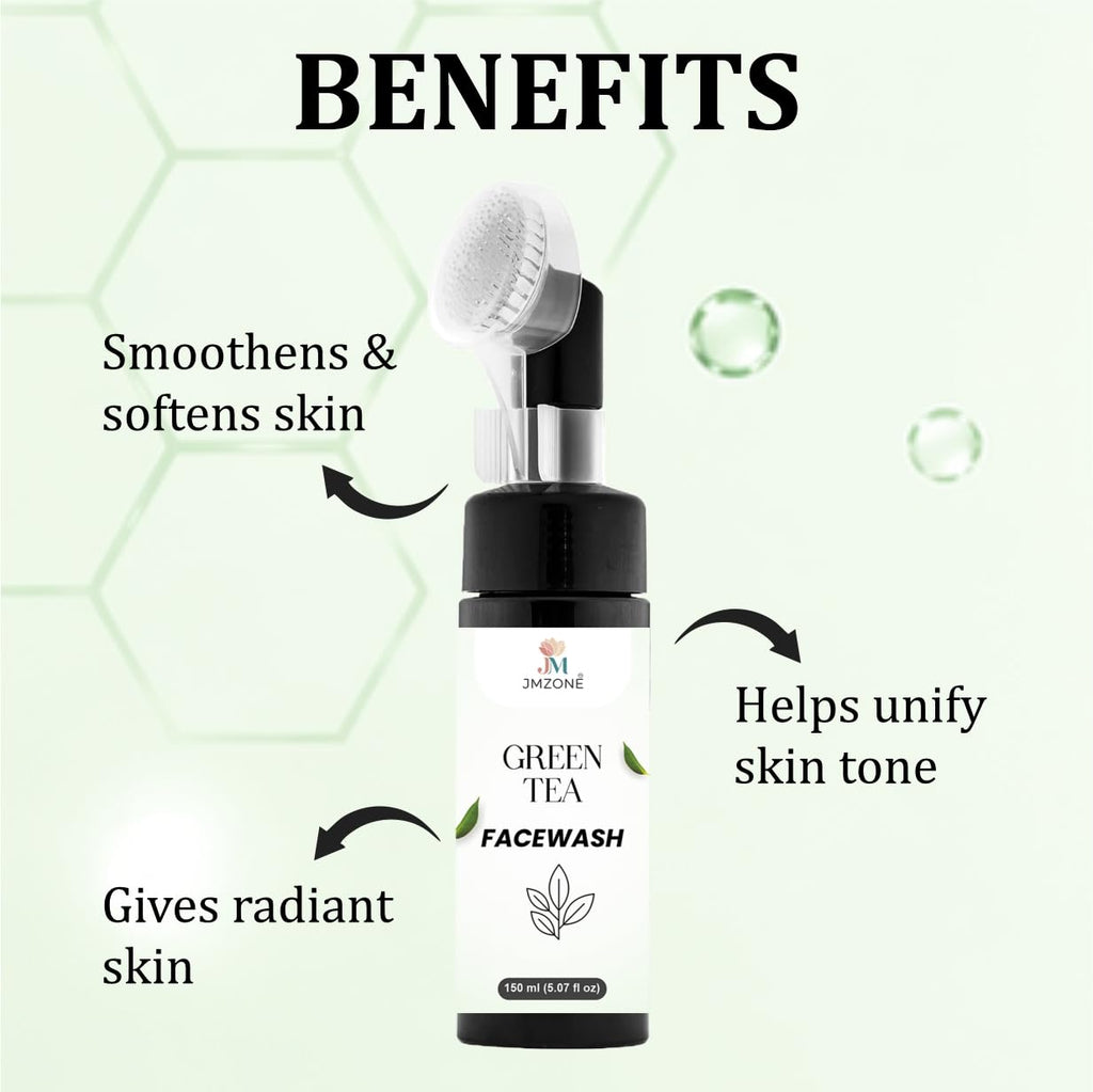 JMZONE Green Tea Facewash with Built-In Cleansing Brush, 150 ml
