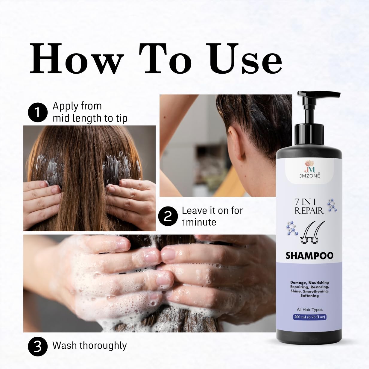 JMZONE 7 in 1 Repair Shampoo, Damage Nourishing Repairing Restoring, All Hair Types, 200 ml