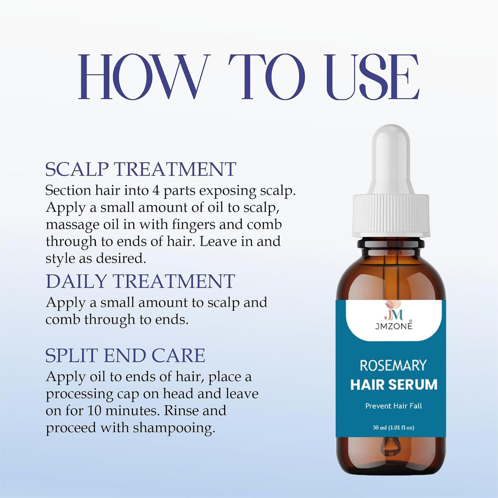 JMZONE Rosemary Hair Serum for Hair Growth & Hair Fall Control – Strengthening Scalp Treatment for Thicker, Healthier Hair – Lightweight, Non-Greasy Formula – 30 ml