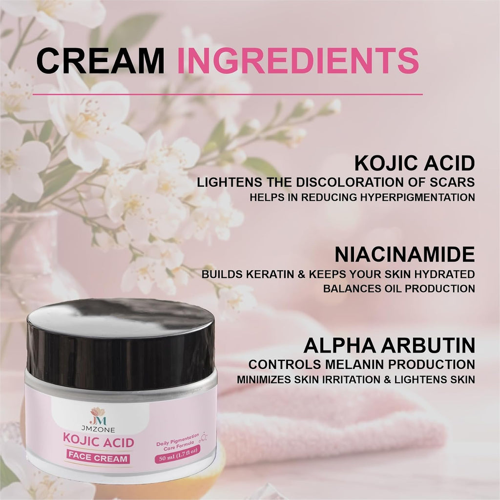 JMZONE Kojic Acid Face Cream, Daily Pigmentation Care Formula, with Niacinamide and Alpha Arbutin, 50ml