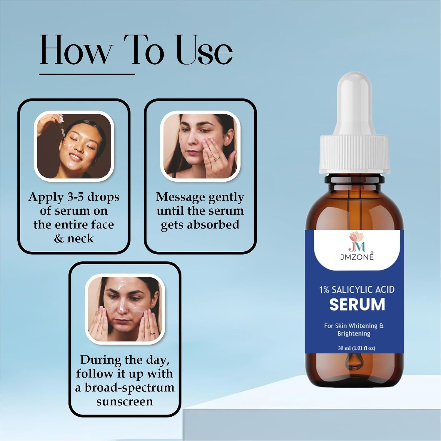 JMZONE 1% Salicylic Acid Serum for Acne, Blackheads & Oil Control – Exfoliating Face Serum for Clear, Smooth & Brighter Skin – Pore Minimizing & Skin Refining Formula – 30 ml