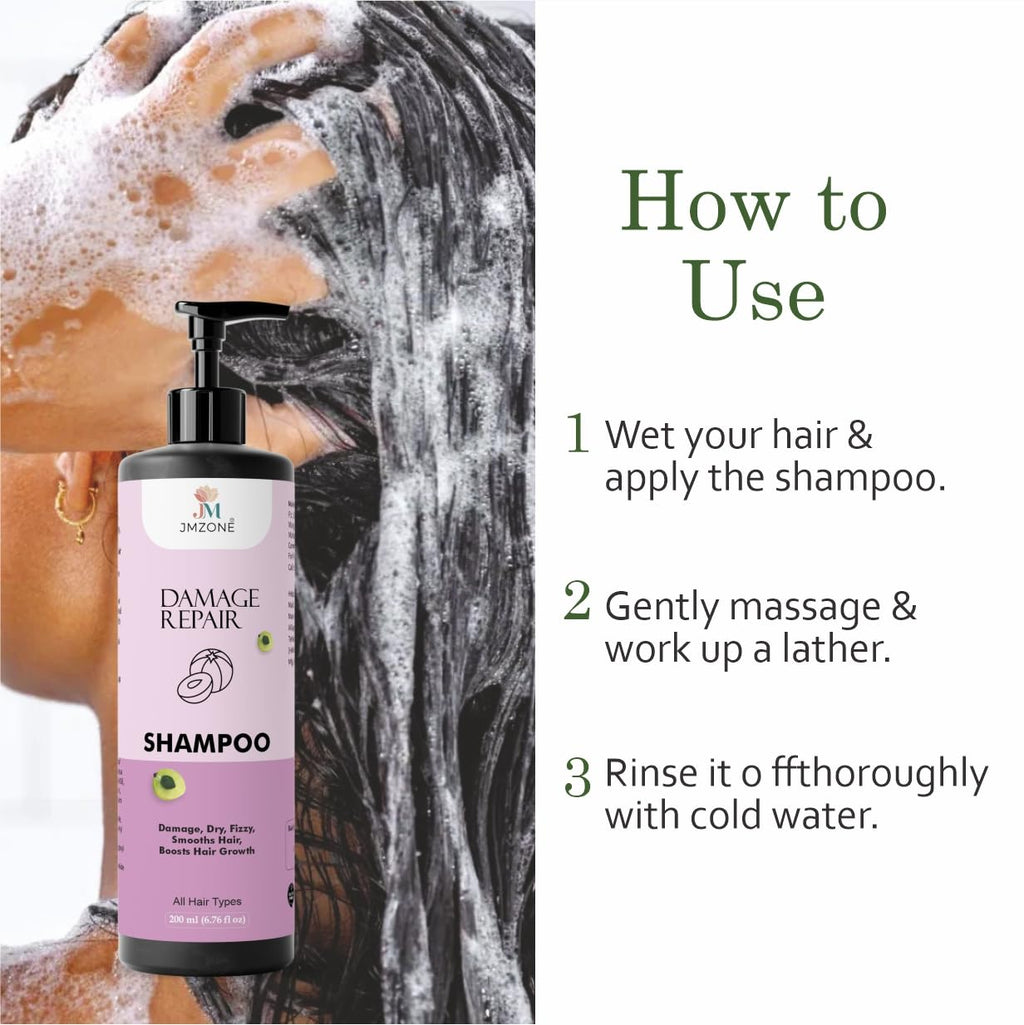 JMZONE Damage Repair Shampoo, with Rosemary Extract, for All Hair Types, Anti Hair Fall, Frizz-free, 200 ml