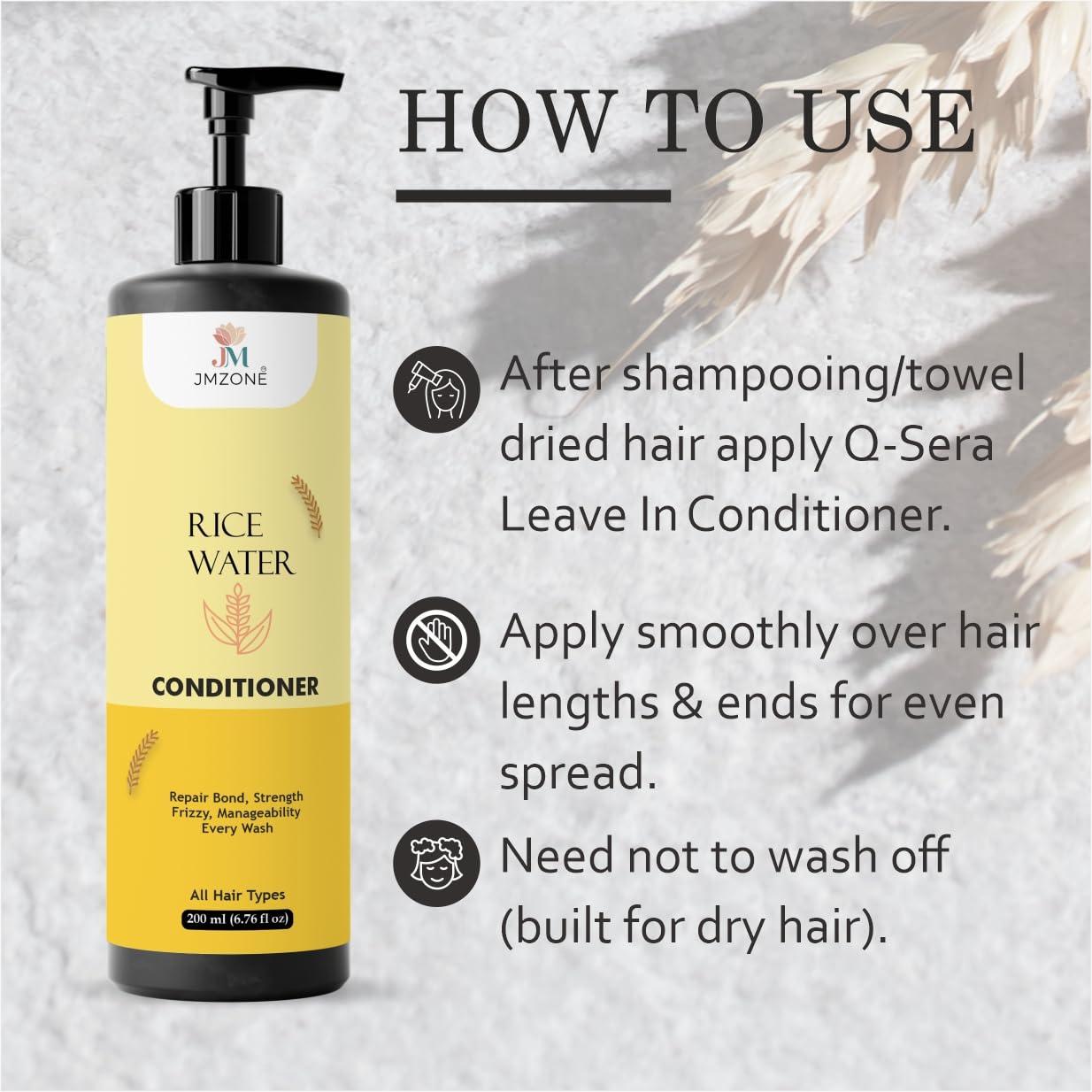 Jmzone Rice Water Conditioner, 7 in 1 Formula, Damage Repair, Paraben Free, All Hair Types, 200 ml