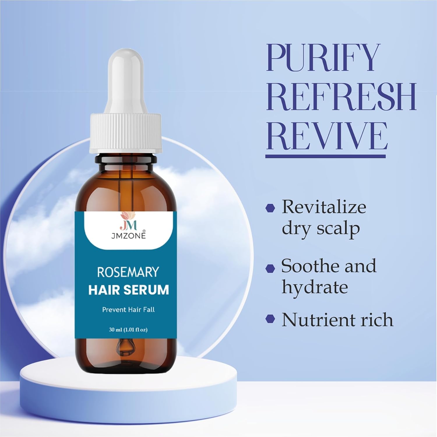 JMZONE Rosemary Hair Serum for Hair Growth & Hair Fall Control – Strengthening Scalp Treatment for Thicker, Healthier Hair – Lightweight, Non-Greasy Formula – 30 ml