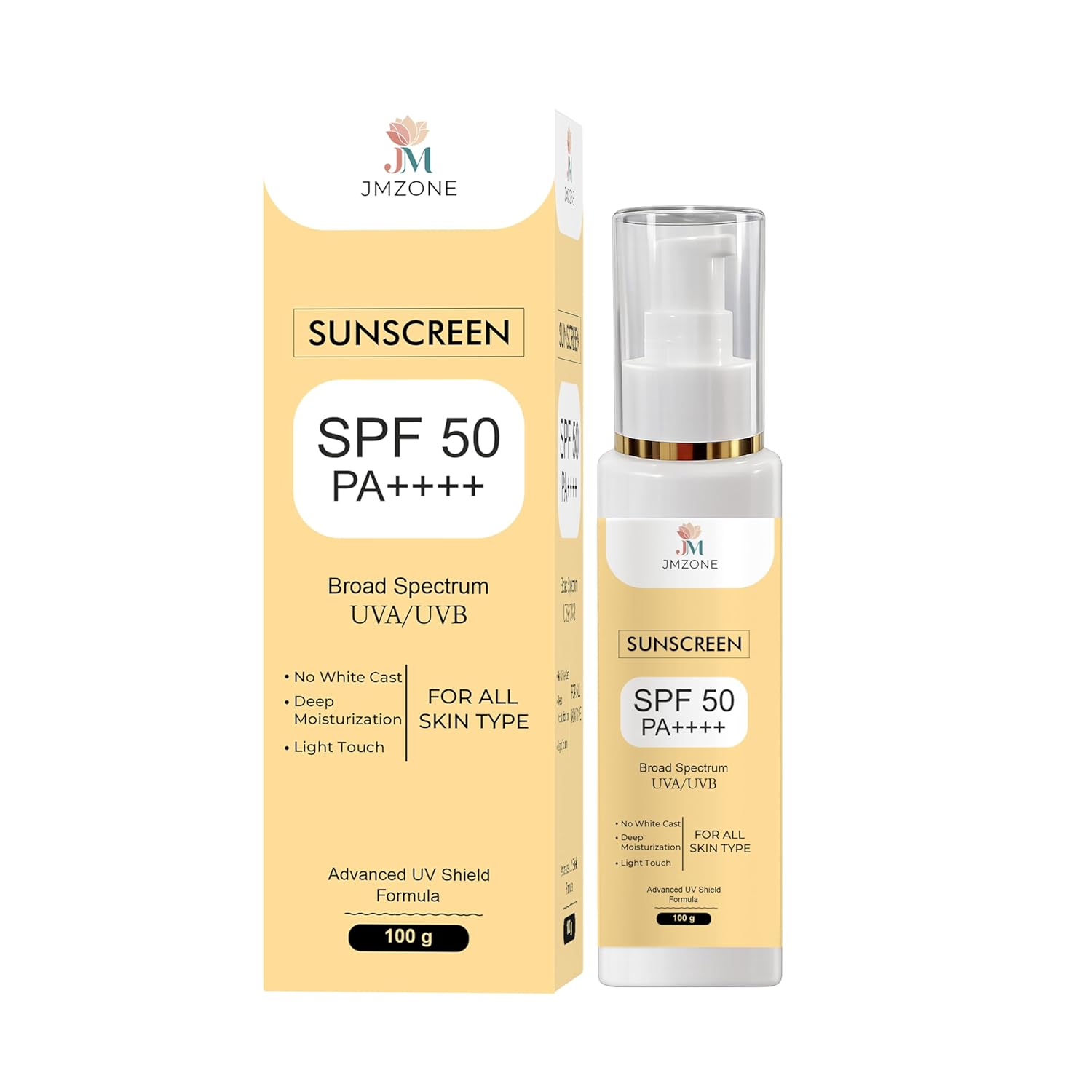 JMZONE Sunscreen SPF 50 PA++++, Broad Spectrum UVA/UVB, No White Cast, Lightweight Gel, All Skin Types (100GM)