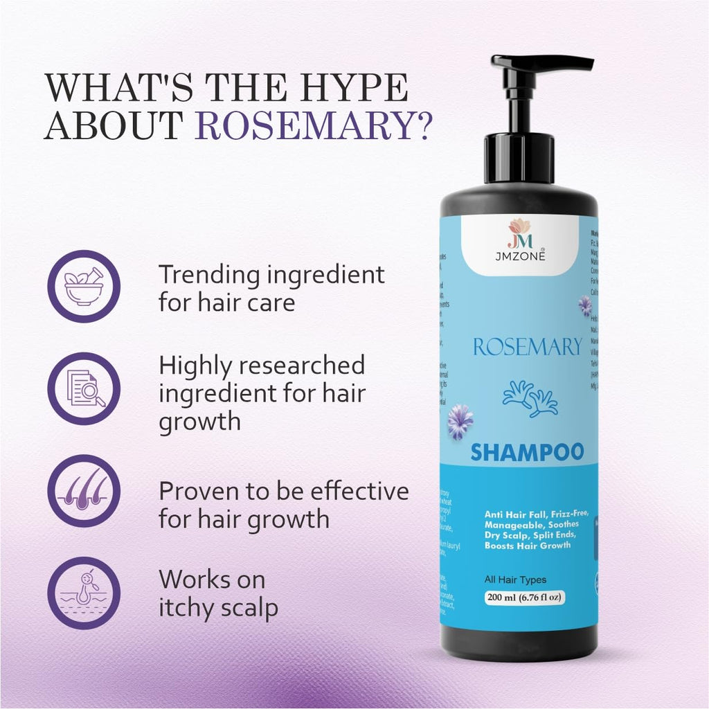 JMZONE Rosemary Hair Growth Shampoo, Anti Hair Fall, Frizz-Free, Soothes Dry Scalp, Boosts Hair Growth, All Hair Types, 200 ml