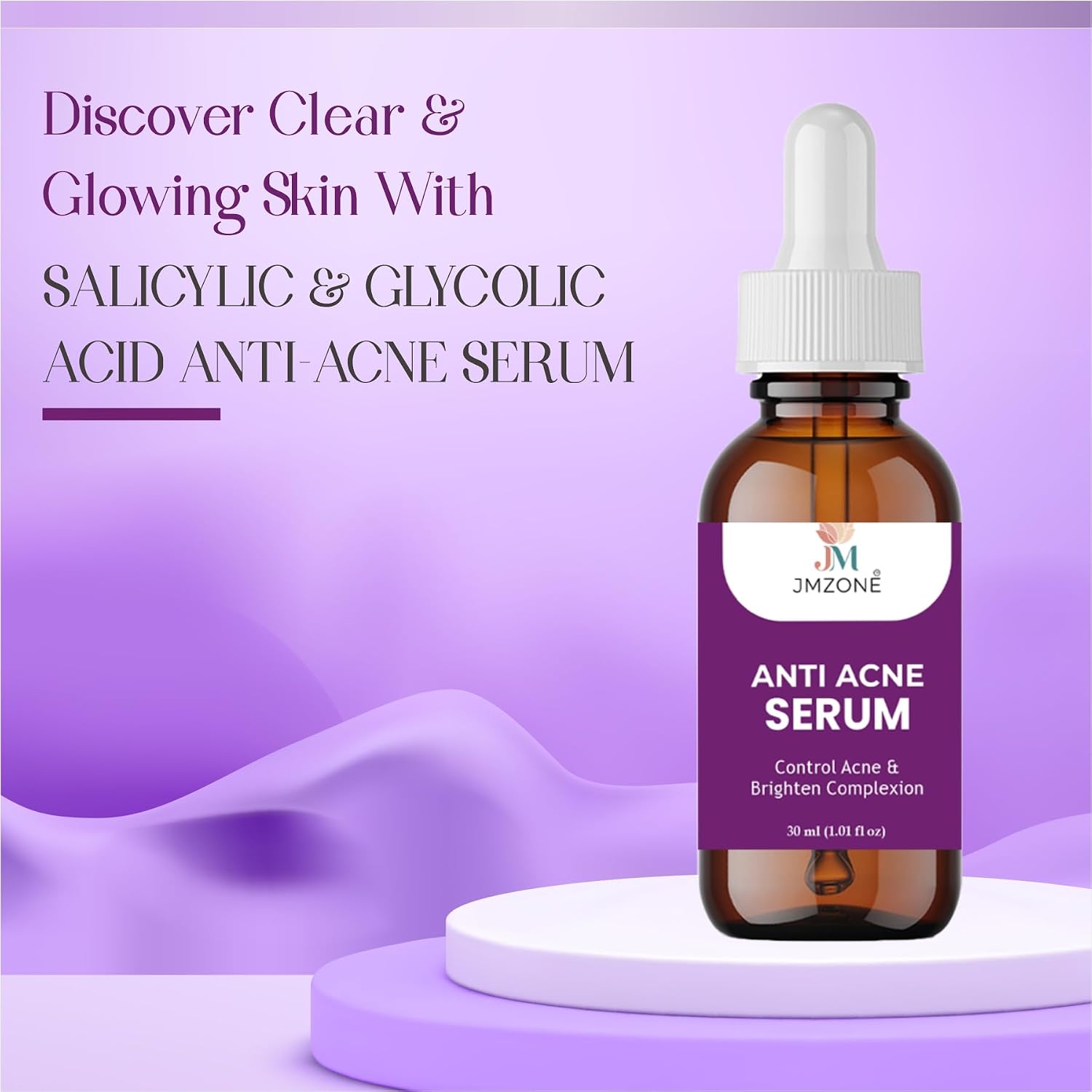 JMZONE Anti Acne Serum for Acne Control & Clear Skin – Blemish Reducing Face Serum for Pimples, Dark Spots & Oil Control – Brightening & Skin Smoothing Formula – 30 ml