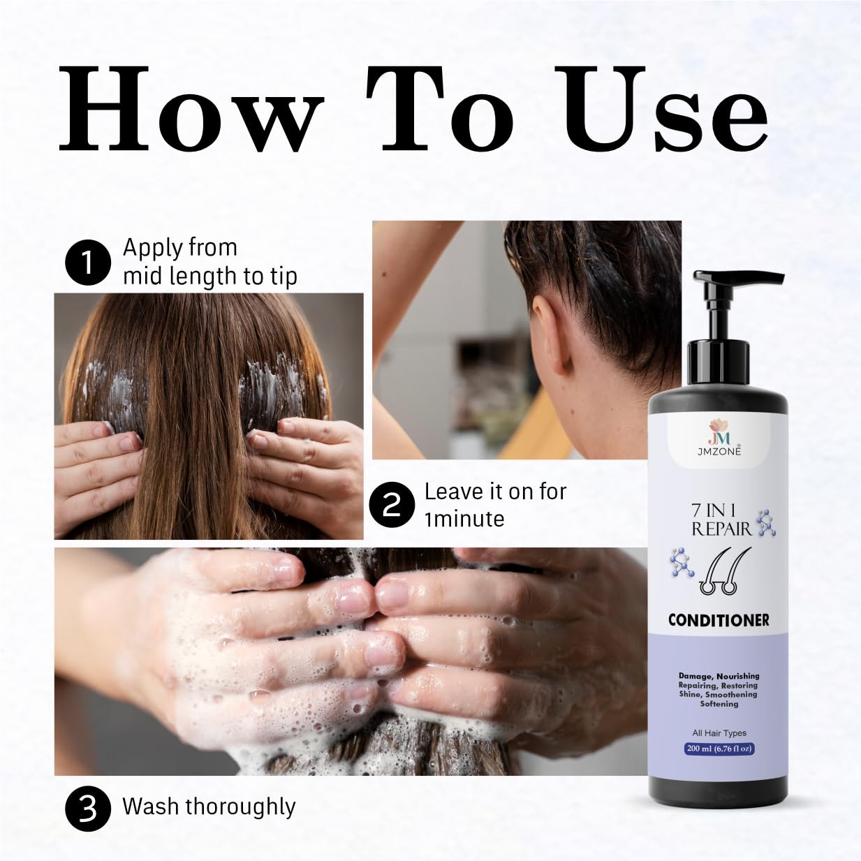 JMZONE 7 in 1 Repair Conditioner, Damage Repair, Nourishing and Smoothening, Paraben Free, Sulphate Free, All Hair Types, 200 ml