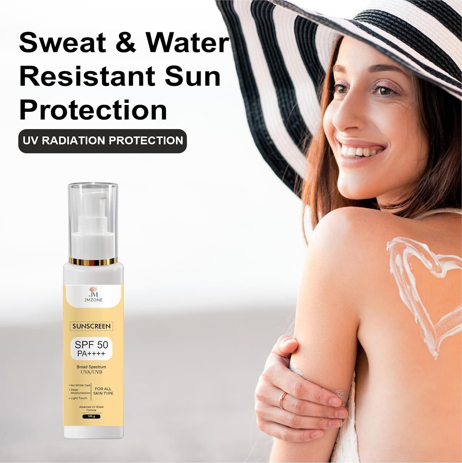 JMZONE Sunscreen SPF 50 PA++++, Broad Spectrum UVA/UVB, No White Cast, Lightweight Gel, All Skin Types (100GM)