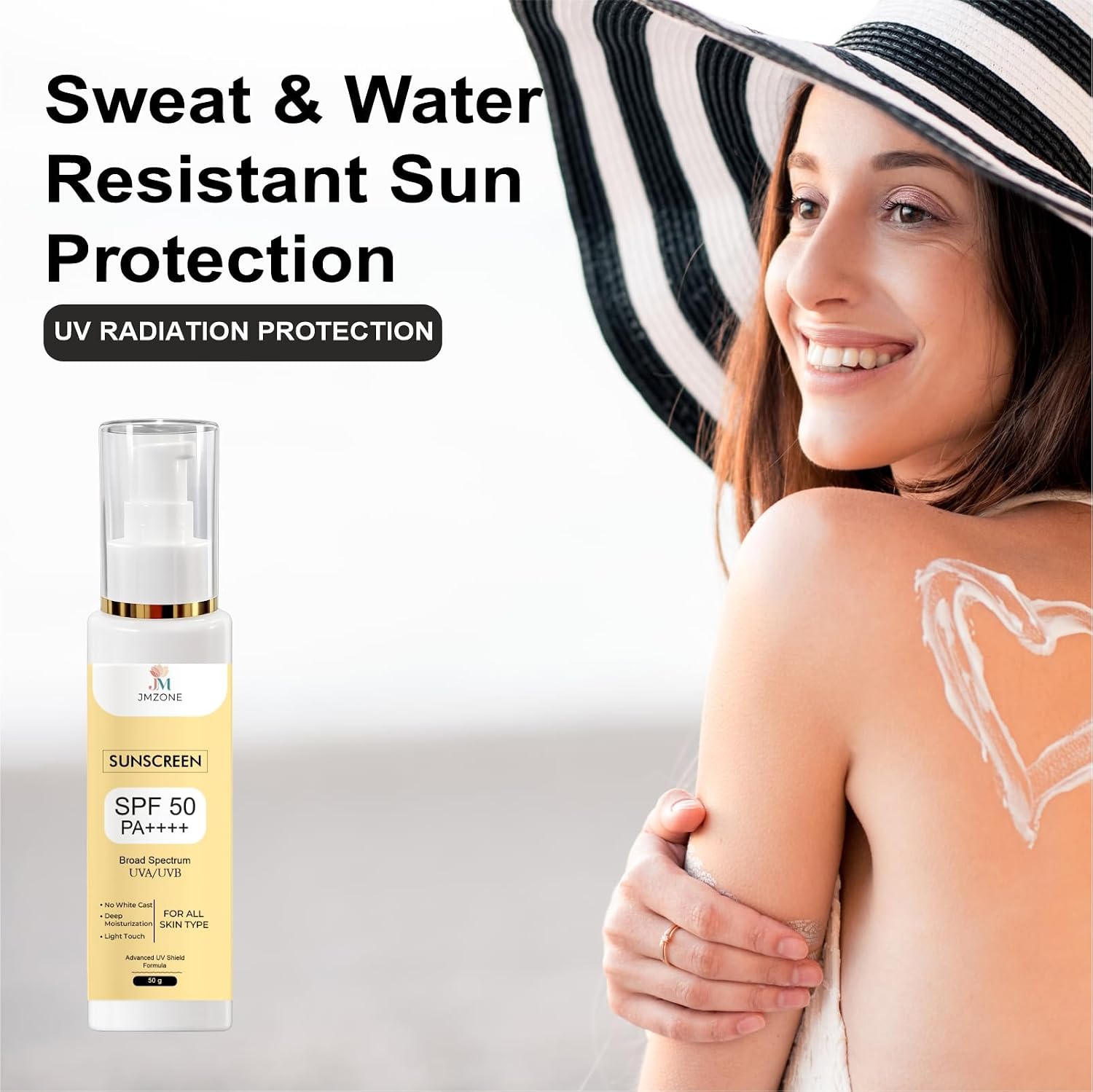 JMZONE Sunscreen SPF 50 PA++++, Broad Spectrum UVA/UVB, No White Cast, Lightweight Gel, All Skin Types (50GM)