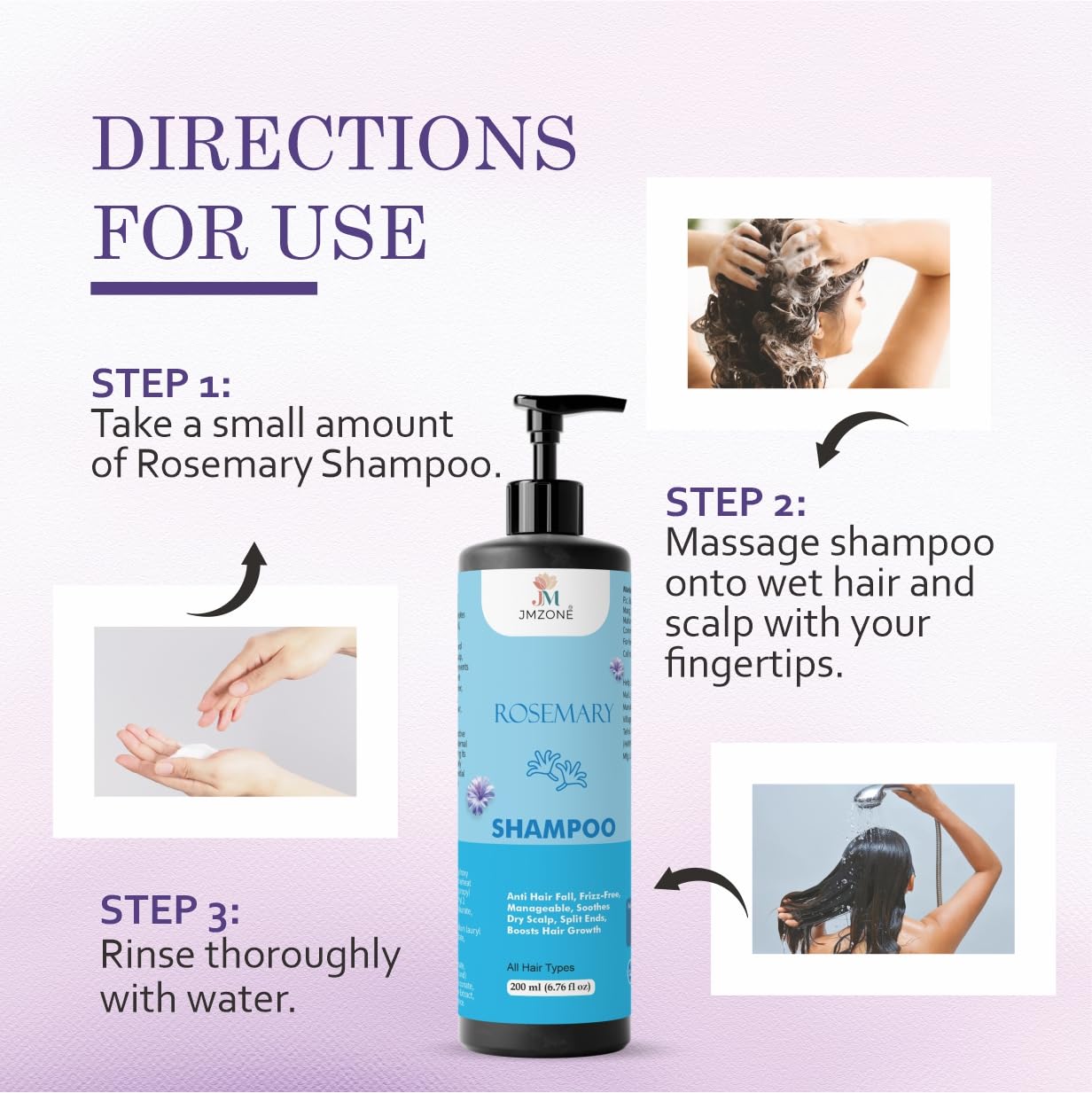 JMZONE Rosemary Hair Growth Shampoo, Anti Hair Fall, Frizz-Free, Soothes Dry Scalp, Boosts Hair Growth, All Hair Types, 200 ml