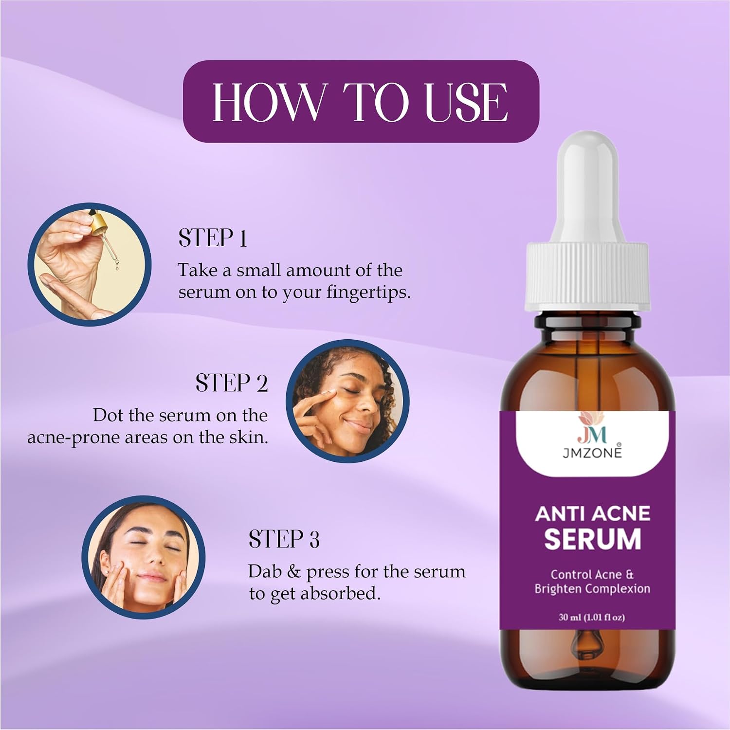 JMZONE Anti Acne Serum for Acne Control & Clear Skin – Blemish Reducing Face Serum for Pimples, Dark Spots & Oil Control – Brightening & Skin Smoothing Formula – 30 ml